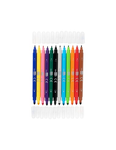 Rotulador liderpapel duo doble punta fina y gruesa caja de 12 unidades colores surtidos