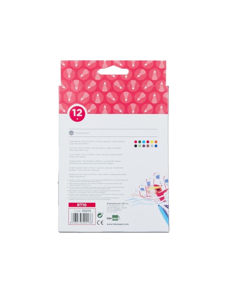 Rotulador liderpapel duo doble punta fina y gruesa caja de 12 unidades colores surtidos