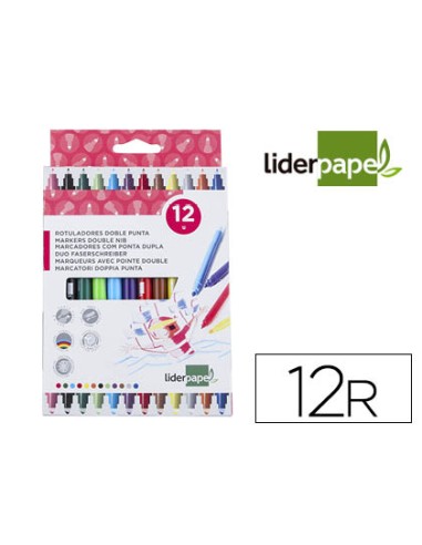 Rotulador liderpapel duo doble punta fina y gruesa caja de 12 unidades colores surtidos