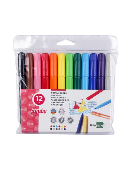 Rotulador liderpapel jumbo bolsa 12 unidades colores surtidos