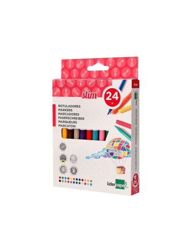 Rotulador liderpapel slim caja de 24 unidades colores surtidos