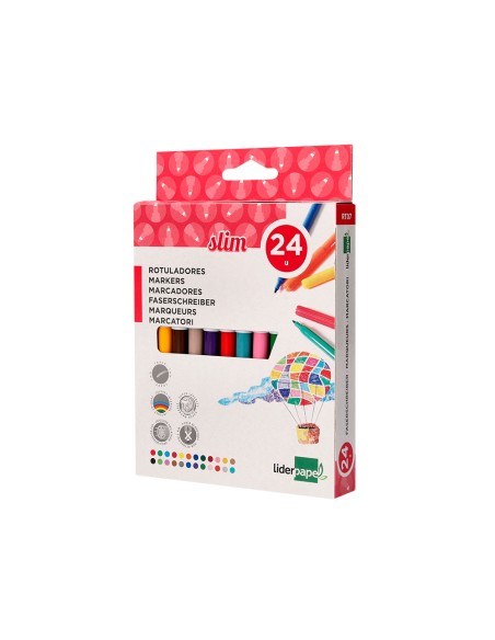 Rotulador liderpapel slim caja de 24 unidades colores surtidos