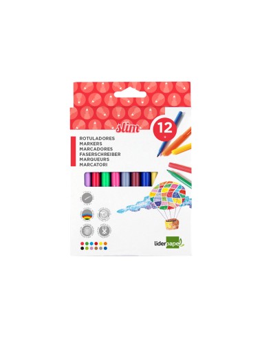 Rotulador liderpapel slim caja de 12 unidades colores surtidos