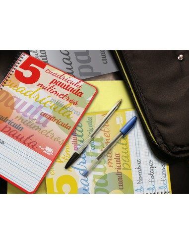 Cuaderno espiral liderpapel cuarto pautaguia tapa blanda 40h 75 gr cuadro pautado 5mm colores surtidos