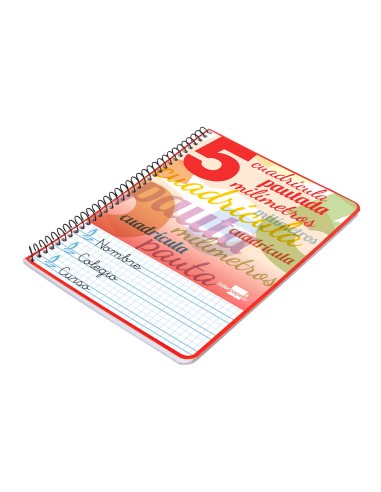 Cuaderno espiral liderpapel cuarto pautaguia tapa blanda 40h 75 gr cuadro pautado 5mm colores surtidos