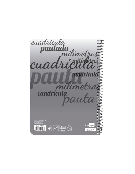 Cuaderno espiral liderpapel cuarto pautaguia tapa blanda 40h 75 gr cuadro pautado 5mm colores surtidos