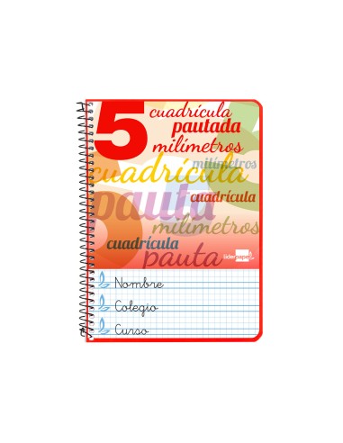 Cuaderno espiral liderpapel cuarto pautaguia tapa blanda 40h 75 gr cuadro pautado 5mm colores surtidos