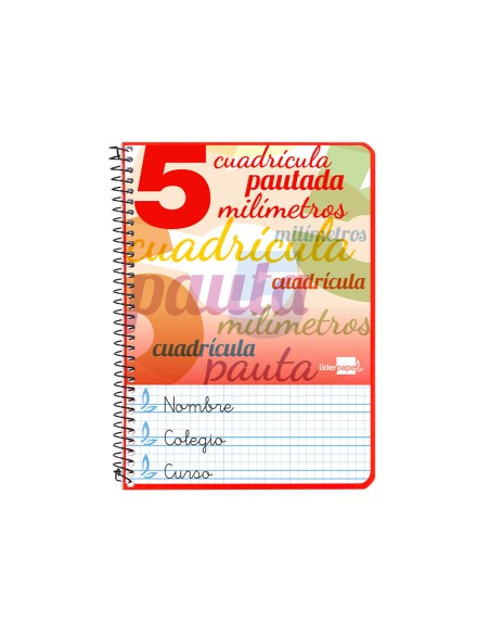 Cuaderno espiral liderpapel cuarto pautaguia tapa blanda 40h 75 gr cuadro pautado 5mm colores surtidos