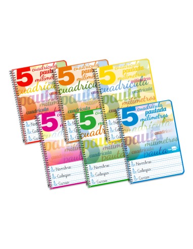 Cuaderno espiral liderpapel cuarto pautaguia tapa blanda 40h 75 gr cuadro pautado 5mm colores surtidos