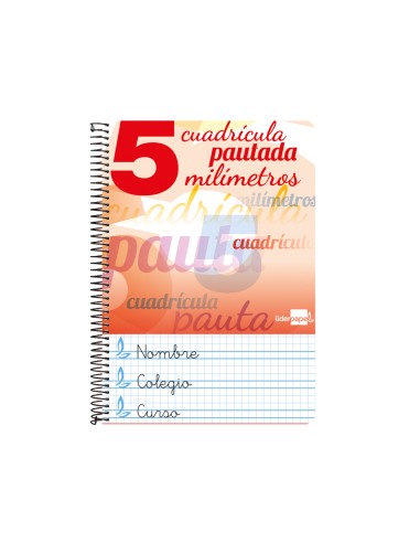 Cuaderno espiral liderpapel cuarto pautaguia tapa blanda 40h 75 gr cuadro pautado 5mm colores surtidos