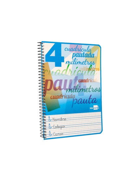Cuaderno espiral liderpapel cuarto pautaguia tapa blanda 40h 75 gr cuadro pautado 4mm colores surtidos