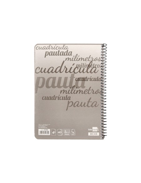 Cuaderno espiral liderpapel cuarto pautaguia tapa blanda 40h 75 gr cuadro pautado 4mm colores surtidos