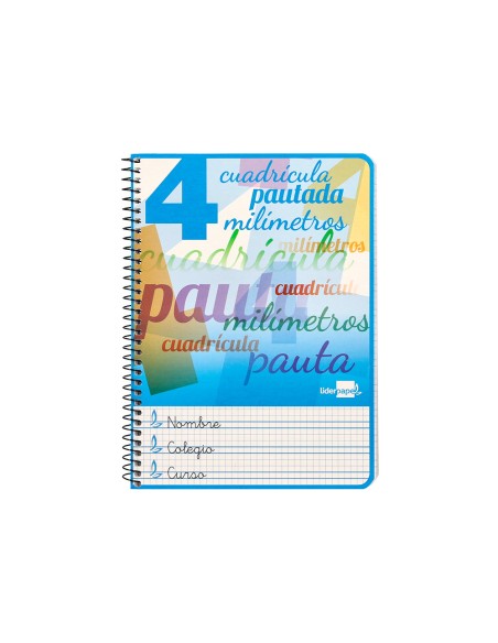 Cuaderno espiral liderpapel cuarto pautaguia tapa blanda 40h 75 gr cuadro pautado 4mm colores surtidos