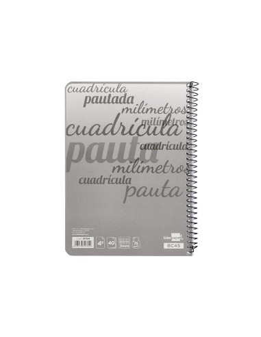 Cuaderno espiral liderpapel cuarto pautaguia tapa blanda 40h 75 gr cuadro pautado 3 mm con margen colores surtidos