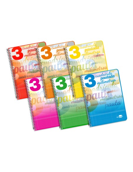 Cuaderno espiral liderpapel cuarto pautaguia tapa blanda 40h 75 gr cuadro pautado 3 mm con margen colores surtidos