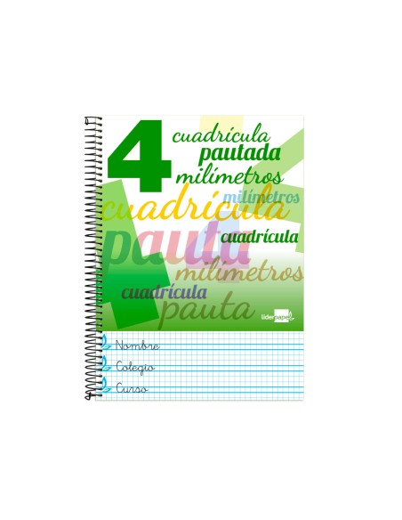 Cuaderno espiral liderpapel folio pautaguia tapa blanda 80h 75 gr cuadro pautado 4mm colores surtidos