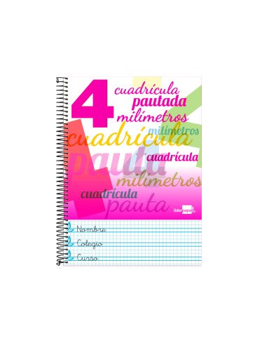 Cuaderno espiral liderpapel folio pautaguia tapa blanda 80h 75 gr cuadro pautado 4mm colores surtidos