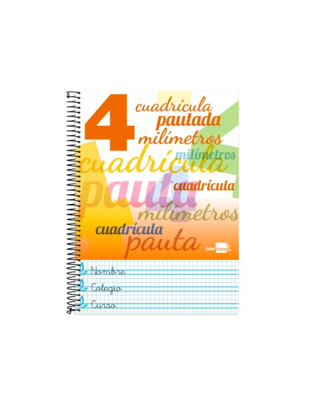 Cuaderno espiral liderpapel folio pautaguia tapa blanda 80h 75 gr cuadro pautado 4mm colores surtidos