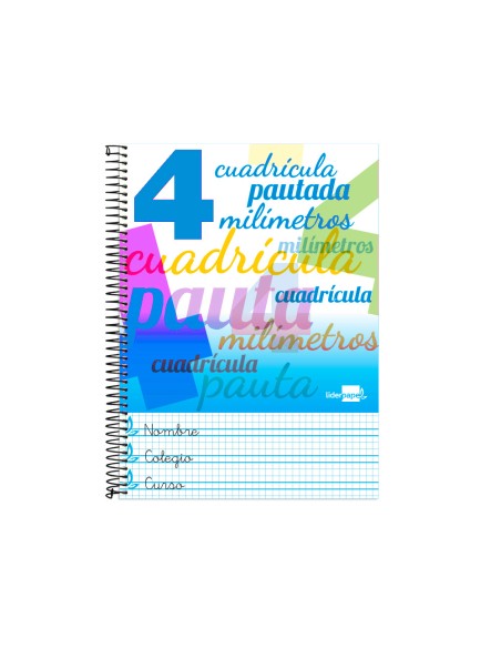 Cuaderno espiral liderpapel folio pautaguia tapa blanda 80h 75 gr cuadro pautado 4mm colores surtidos