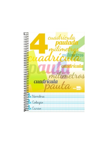 Cuaderno espiral liderpapel folio pautaguia tapa blanda 80h 75 gr cuadro pautado 4mm colores surtidos