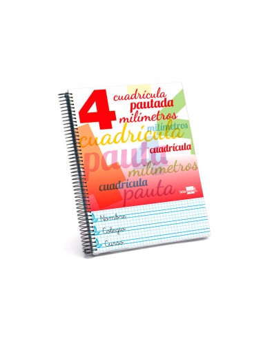 Cuaderno espiral liderpapel folio pautaguia tapa blanda 80h 75 gr cuadro pautado 4mm colores surtidos