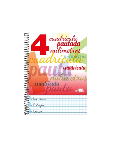 Cuaderno espiral liderpapel folio pautaguia tapa blanda 80h 75 gr cuadro pautado 4mm colores surtidos