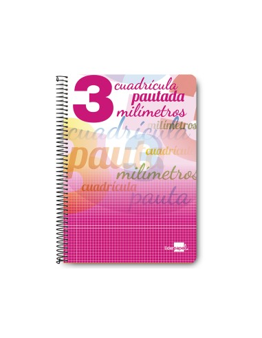 Cuaderno espiral liderpapel folio pautaguia tapa blanda 80h 75 gr cuadro pautado 3mm con margen colores surtidos