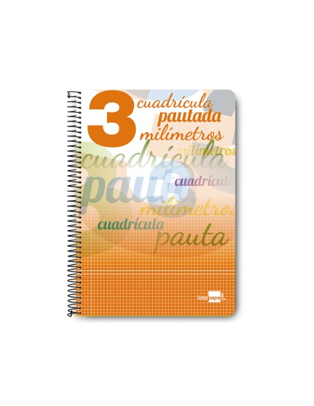 Cuaderno espiral liderpapel folio pautaguia tapa blanda 80h 75 gr cuadro pautado 3mm con margen colores surtidos
