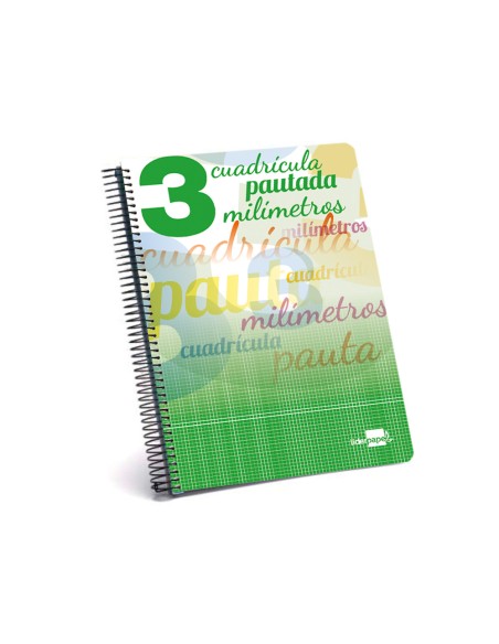 Cuaderno espiral liderpapel folio pautaguia tapa blanda 80h 75 gr cuadro pautado 3mm con margen colores surtidos