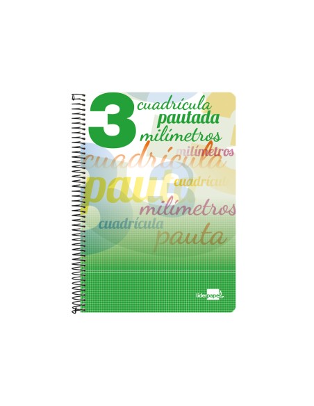 Cuaderno espiral liderpapel folio pautaguia tapa blanda 80h 75 gr cuadro pautado 3mm con margen colores surtidos