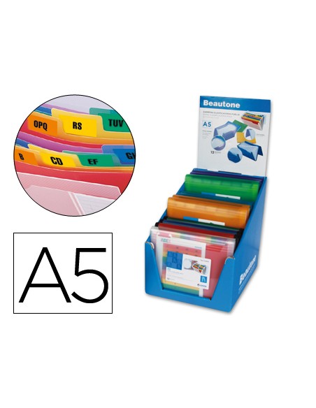 Carpeta liderpapel clasificador fuelle polipropileno a5 expositor de 12 unidades colores surtidos