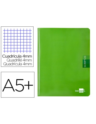 Libreta liderpapel scriptus a5 48 hojas 90g m2 cuadro 4mm con margen color verde