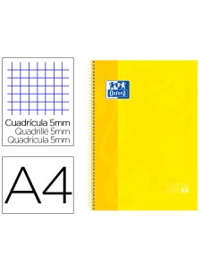Bloc espiral oxford tapa extradura microperforado din a4 80 hojas cuadros 5mm color amarillo