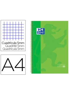 Bloc espiral oxford tapa extradura microperforado din a4 80 hojas cuadros 5mm color verde
