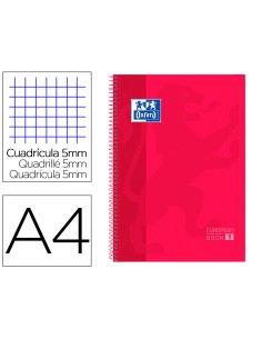 Bloc espiral oxford tapa extradura microperforado din a4 80 hojas cuadros 5mm color rojo