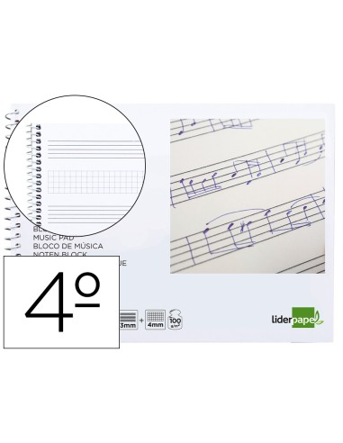 Bloc musica liderpapel combi pentagrama 3mm mas cuadricula de 4mm para anotaciones cuarto20 hojas 100g m2