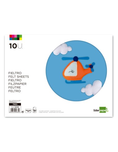 Bloc trabajos manuales liderpapel fieltro 240x315mm 10 hojas colores surtidos