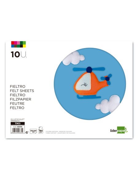 Bloc trabajos manuales liderpapel fieltro 240x315mm 10 hojas colores surtidos