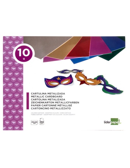 Bloc trabajos manuales liderpapel cartulina metalizada 240x315mm 10 hojas colores surtidos