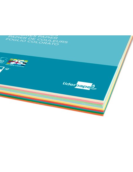 Papel color liderpapel a4 80gr 25 colores surtidos paquete de 100 hojas
