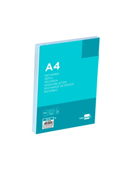 Recambio liderpapel a4 100 hojas 75g m2 cuadro 4mm con margen 4 taladros