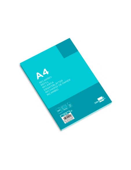 Recambio liderpapel a4 100 hojas 75g m2 cuadro 4mm con margen 4 taladros