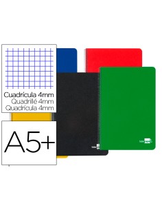 Cuaderno espiral liderpapel cuarto tapa dura 80h 60 gr cuadro 4mm con margen colores surtidos