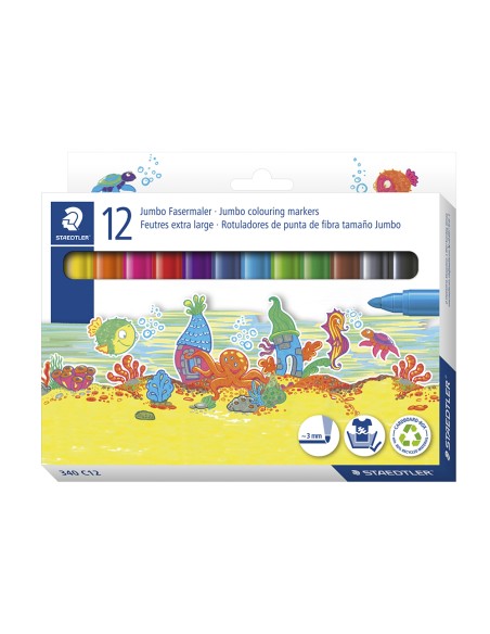 Rotulador staedtler color jumbo trazo 3 mm estuche de 12 unidades colores surtidos