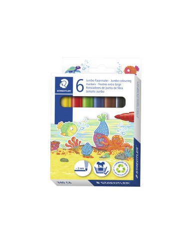 Rotulador staedtler color jumbo trazo 3 mm estuche de 6 unidades colores surtidos
