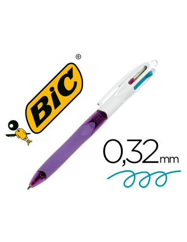 Boligrafo bic cuatro colores con grip colores pastel punta 1 mm