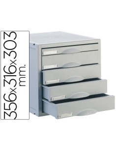 Fichero cajones de sobremesa archisystem 356x316x303 mm 5 cajones color gris 4 de 52mm y 1 de 22mm
