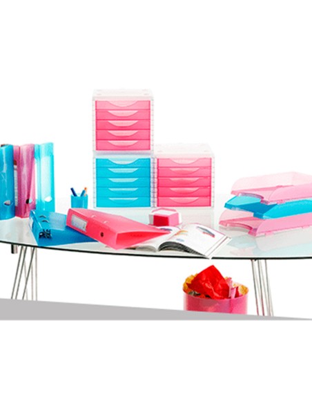 Fichero cajones de sobremesa archivo 2000 340x270x260 mm apilables 5 cajones azul mar translucido