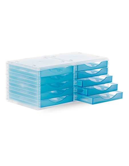 Fichero cajones de sobremesa archivo 2000 340x270x260 mm apilables 5 cajones azul mar translucido
