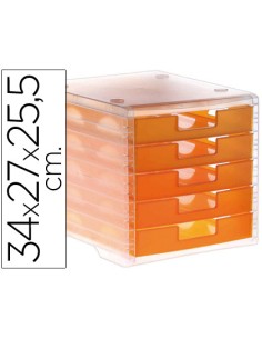 Fichero cajones de sobremesa archivo 2000 340x270x260 mm apilables 5 cajones naranja mandarina translucido